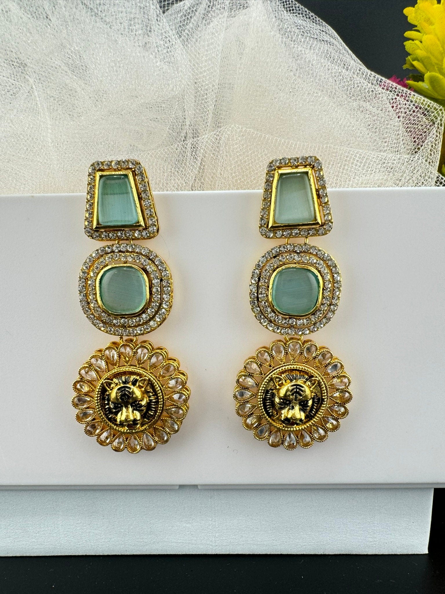 Premium Sabyasachi inspired designer Chand Bali Mint, light green/Long Chandelier earring/Gold earring/Long Indian Earring/Bridal Earring