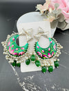 Silver Polish Premium Oxidized German silver Chand Bali Emerald Green Minakari pearls/Boho Earring/Ethnic Earring/exceptional Shine