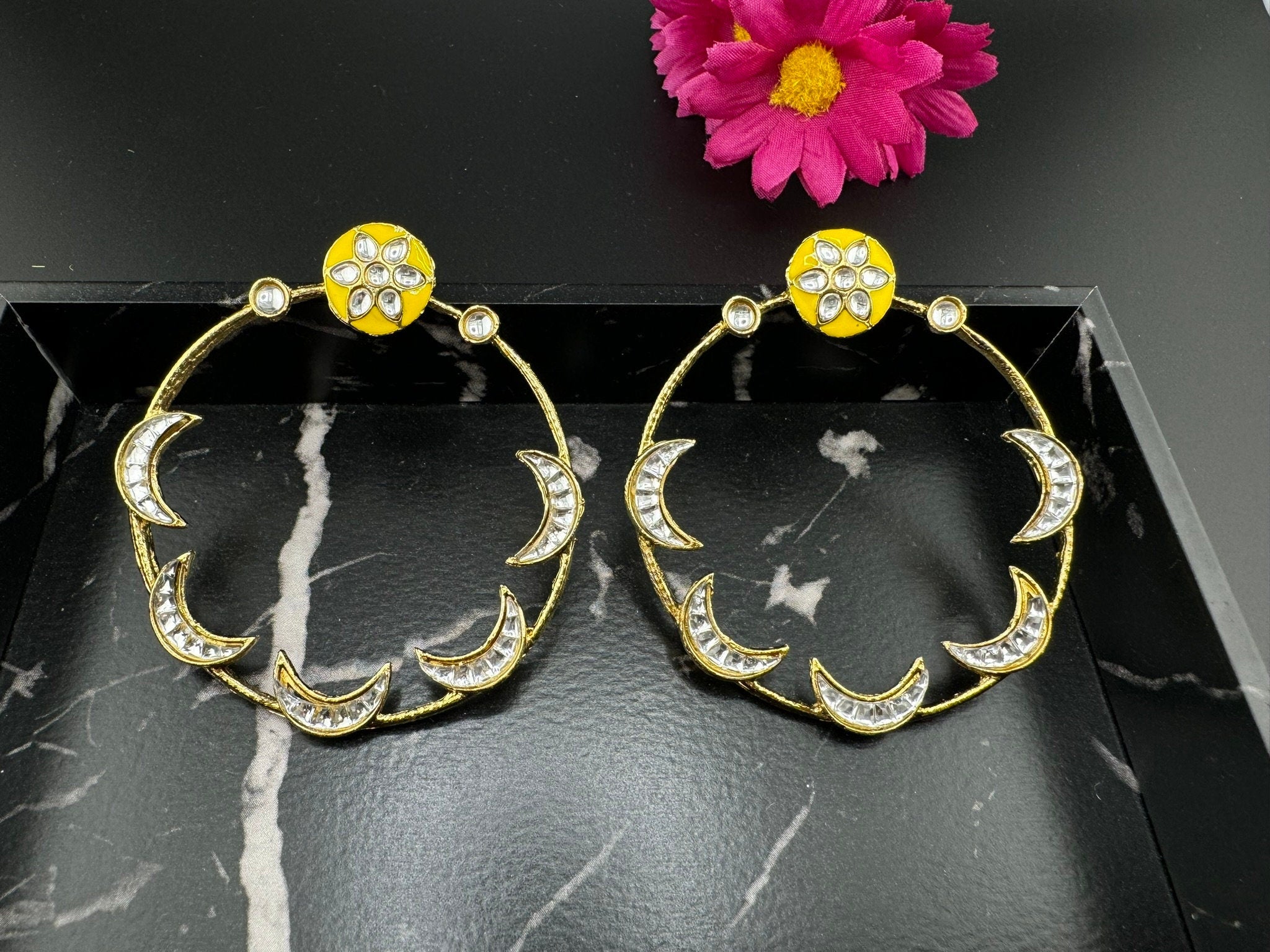 Sara inspired earring with Minakari and Kundan Big Hoop