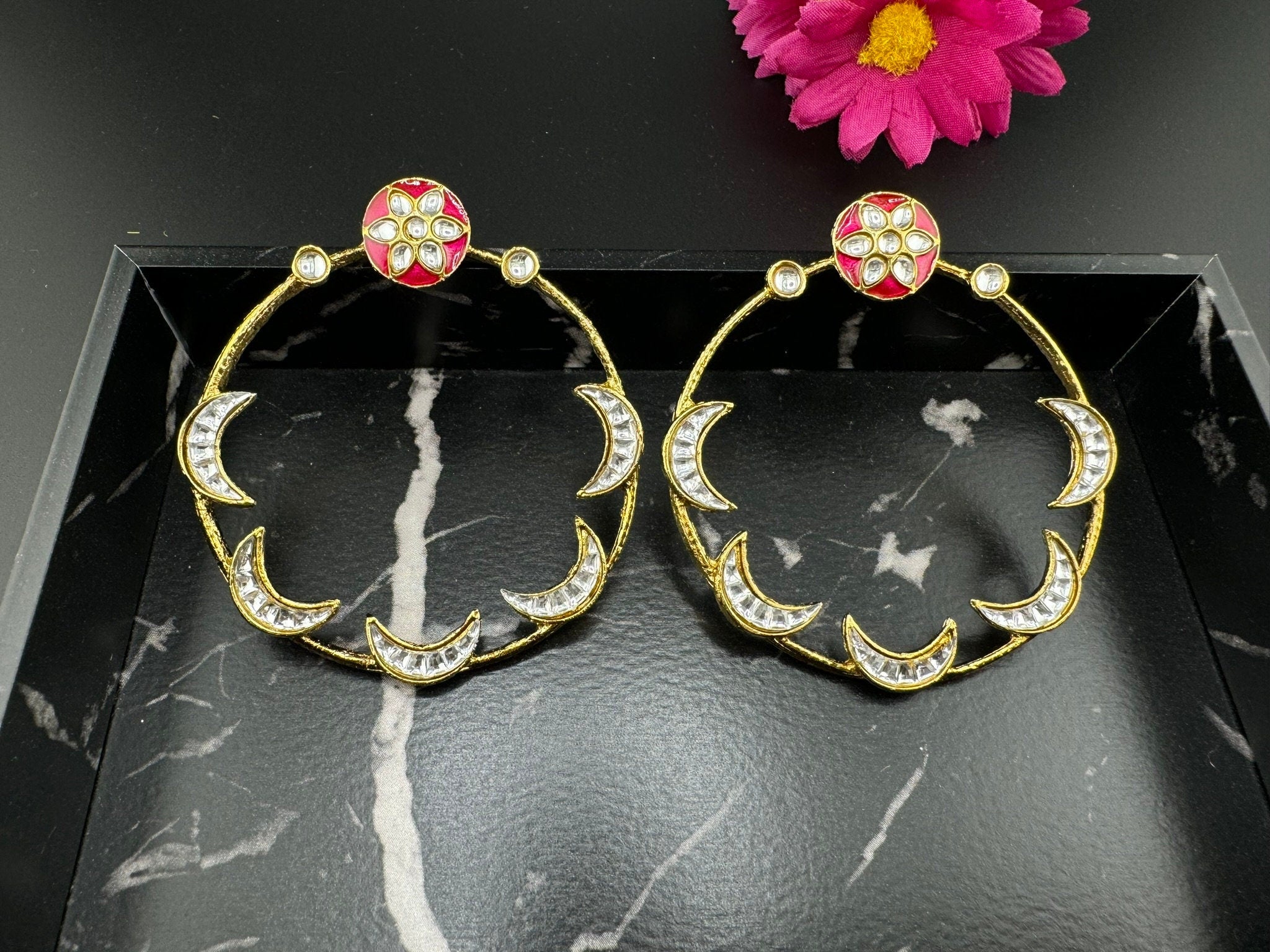 Sara inspired earring with Minakari and Kundan Big Hoop