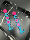 Beaded Pink and Blue COOL quirky long earrings /Handmade long earrings