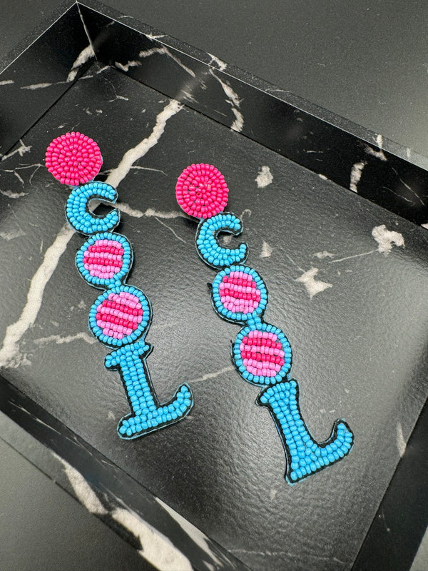 Beaded Pink and Blue COOL quirky long earrings /Handmade long earrings