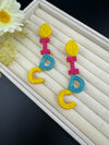 Beaded Pink Yellow and Blue I DONT CARE quirky beaded earring/Handmade earrings