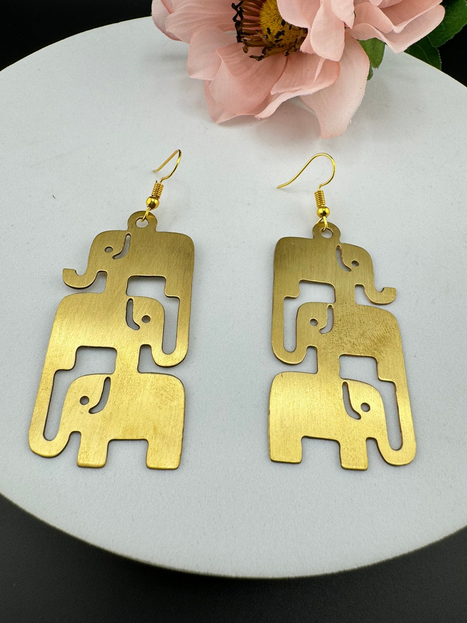 Premium Matt Gold quirky earrings in unique sleek multiple elephant design Drop Statement earrings