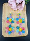 Beaded multicolor Long Quirky flower earrings / Handmade earrings