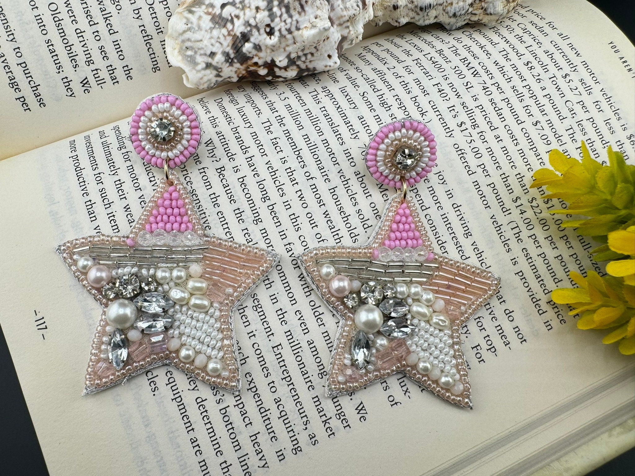 Beaded Baby Pink Glitter Star Quirky Beaded earrings