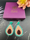 Pastel Pink Blue Avocado Beaded earrings, Quirky Earrings