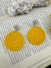 Yellow and white circle Quirky Beaded earrings