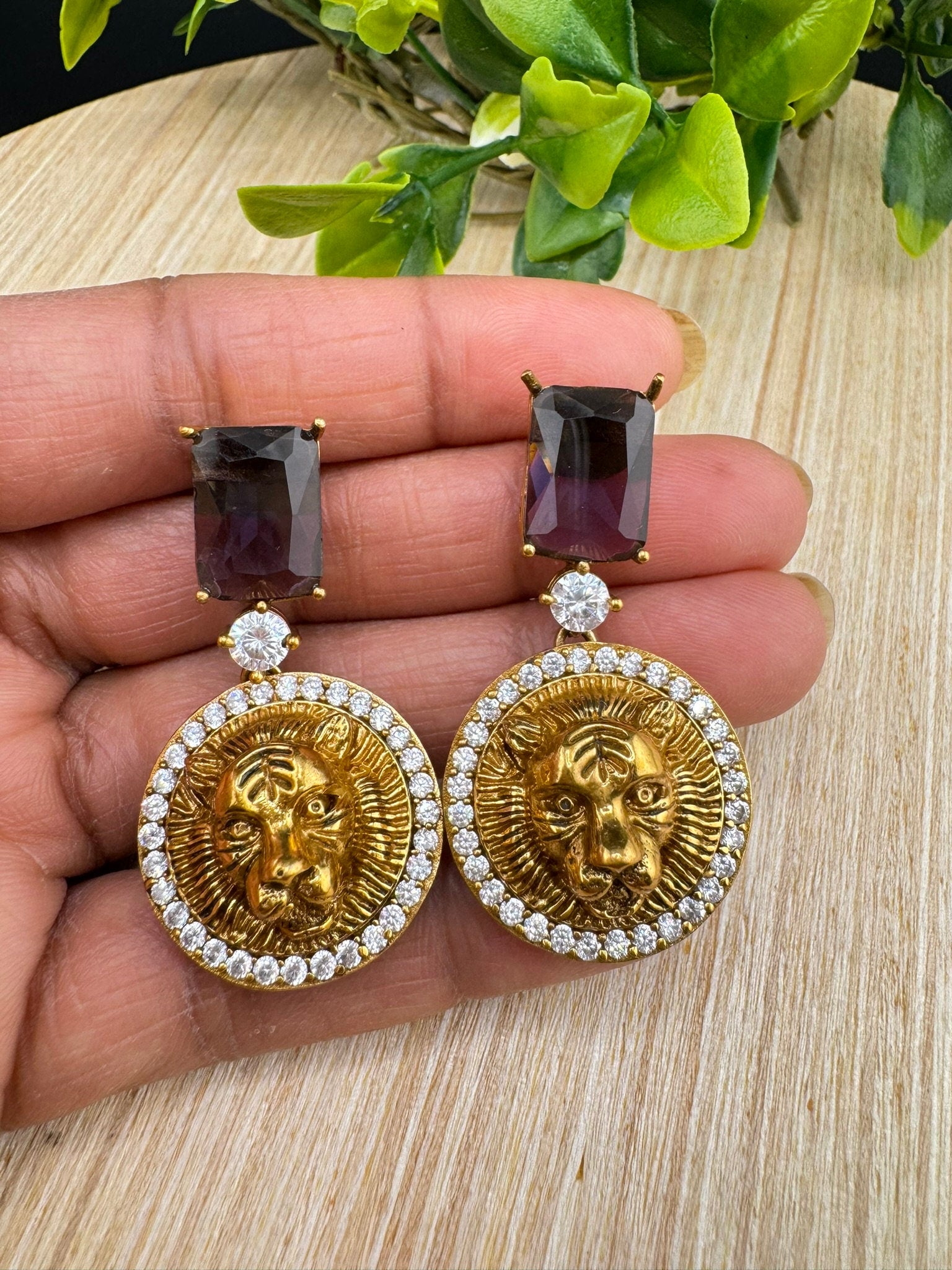 Premium Sabyasachi inspired designer Small earring with CZ, and stone/Dangler earring/Gold earring/Indian Earring/Bridal Earring/Lion design