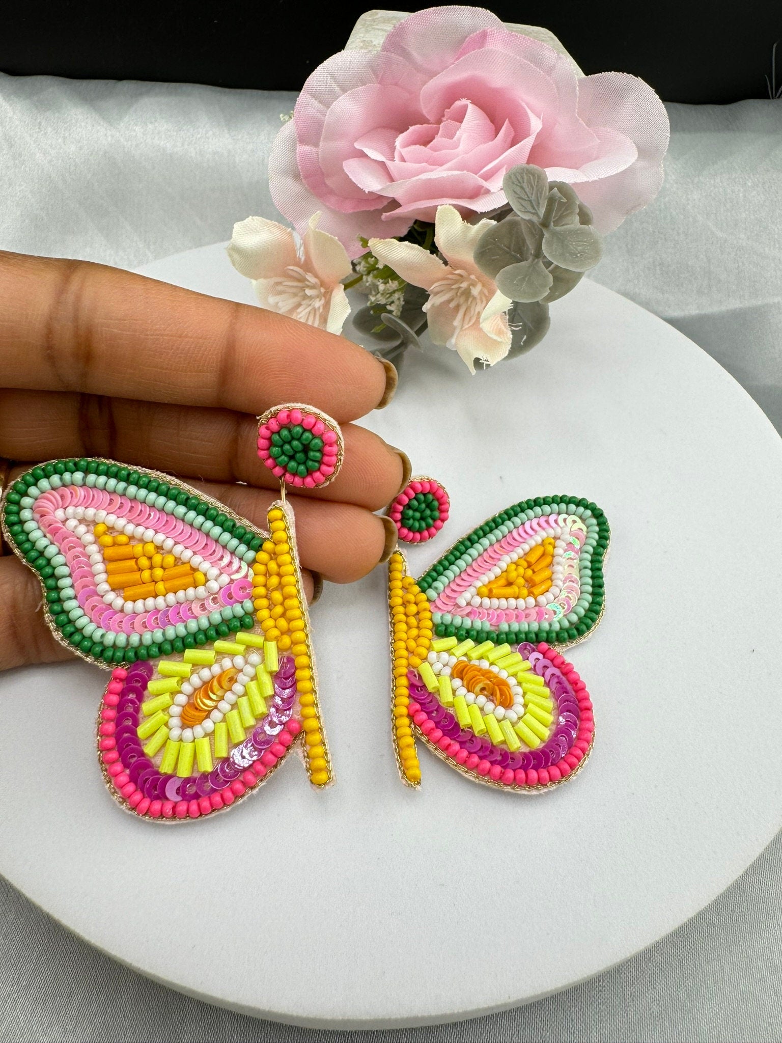 Beaded Pastel multicolor Half Butterfly Wings earring/Handmade unique earrings