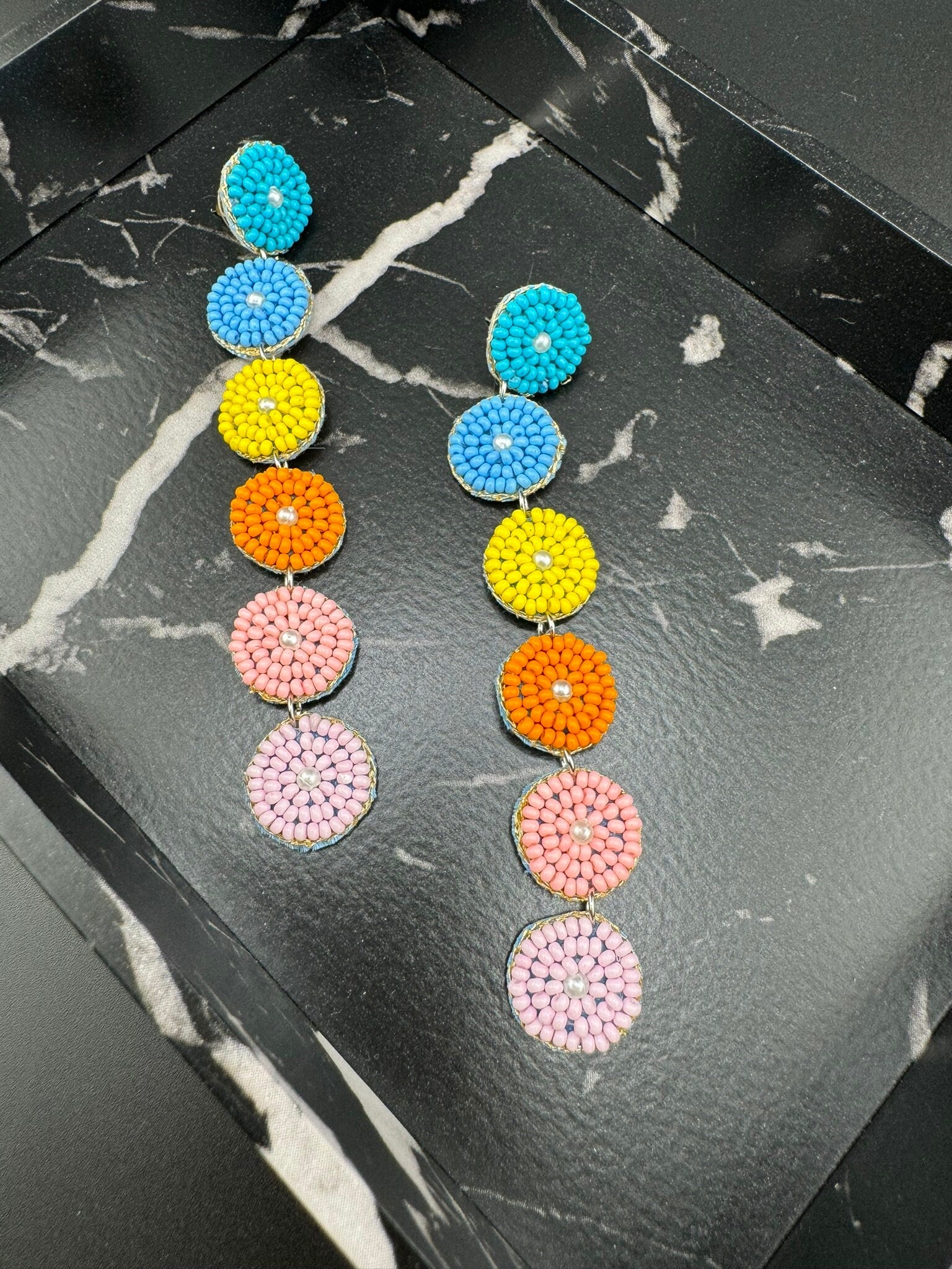 Beaded Multicolor Long sleek quirky earring/Handmade earrings