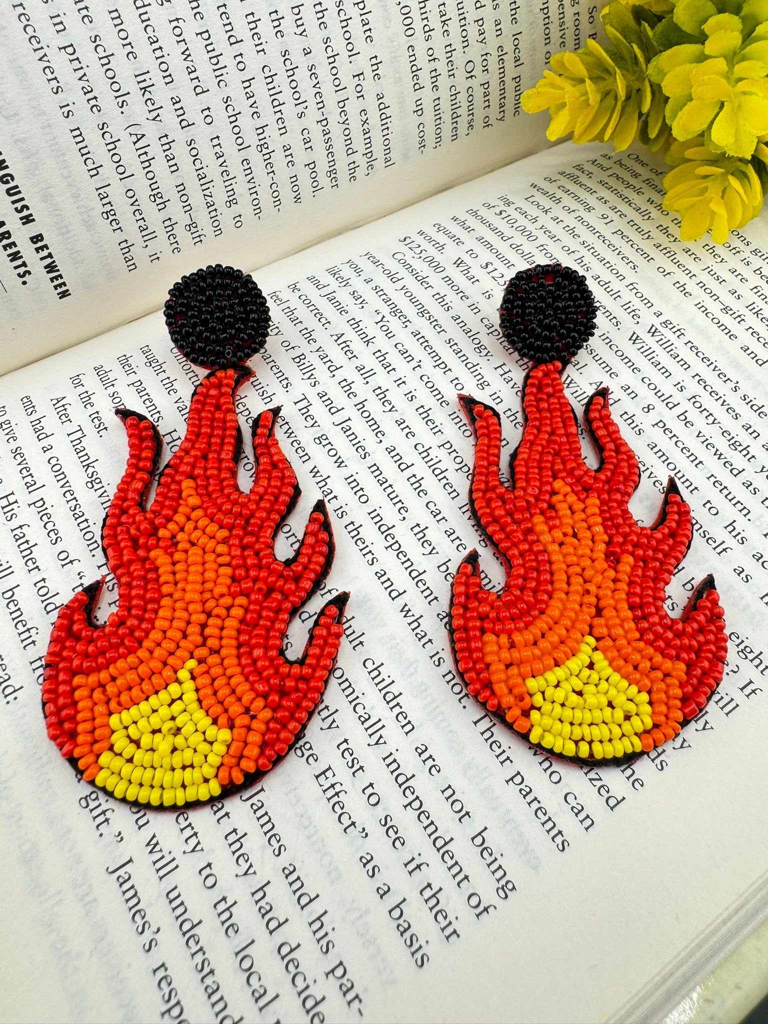 Beaded Orange and Red FIRE quirky beaded earring/Handmade earrings
