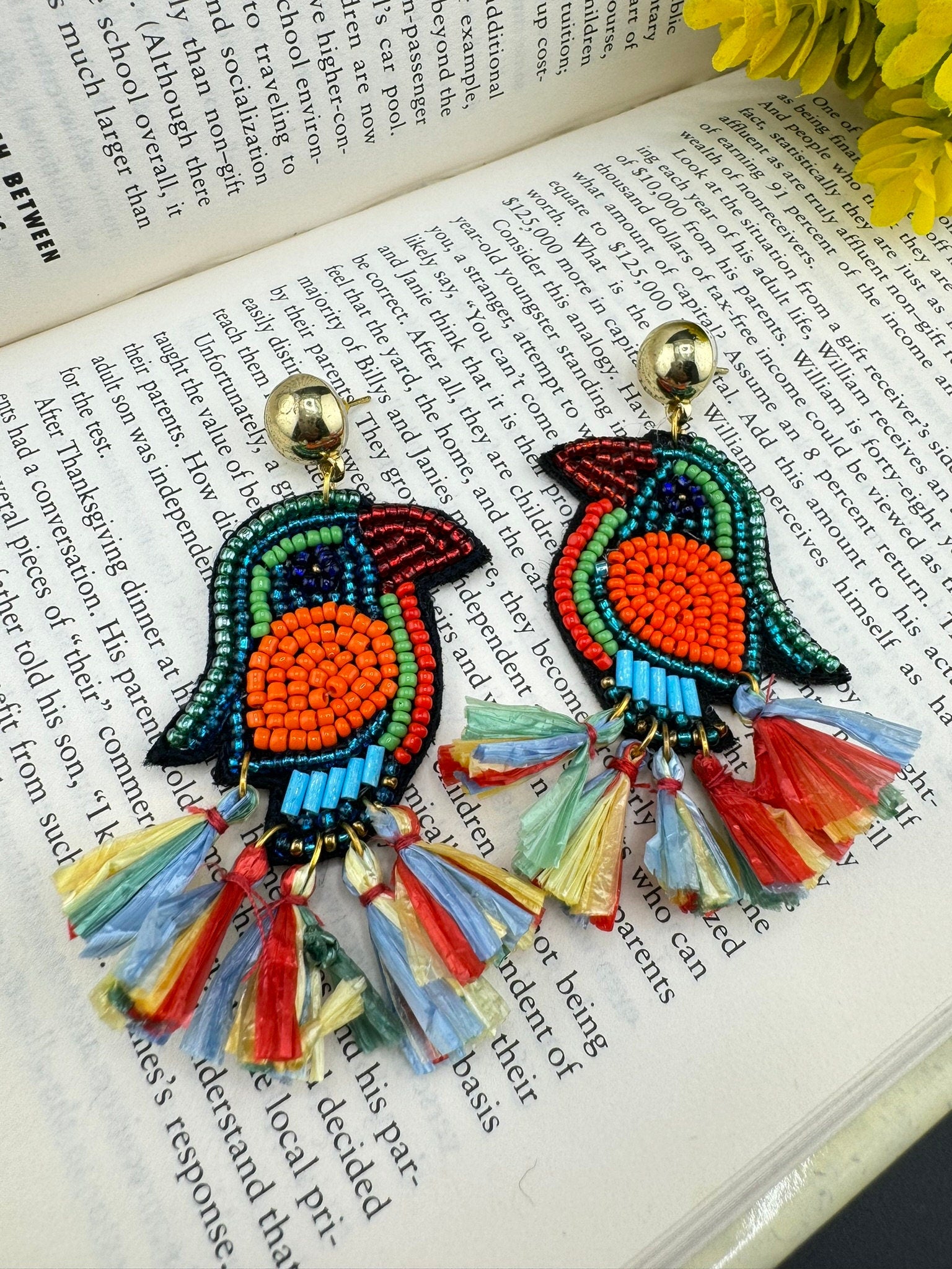 Beaded Multicolor Bright BIRD quirky beaded earring/Handmade earring