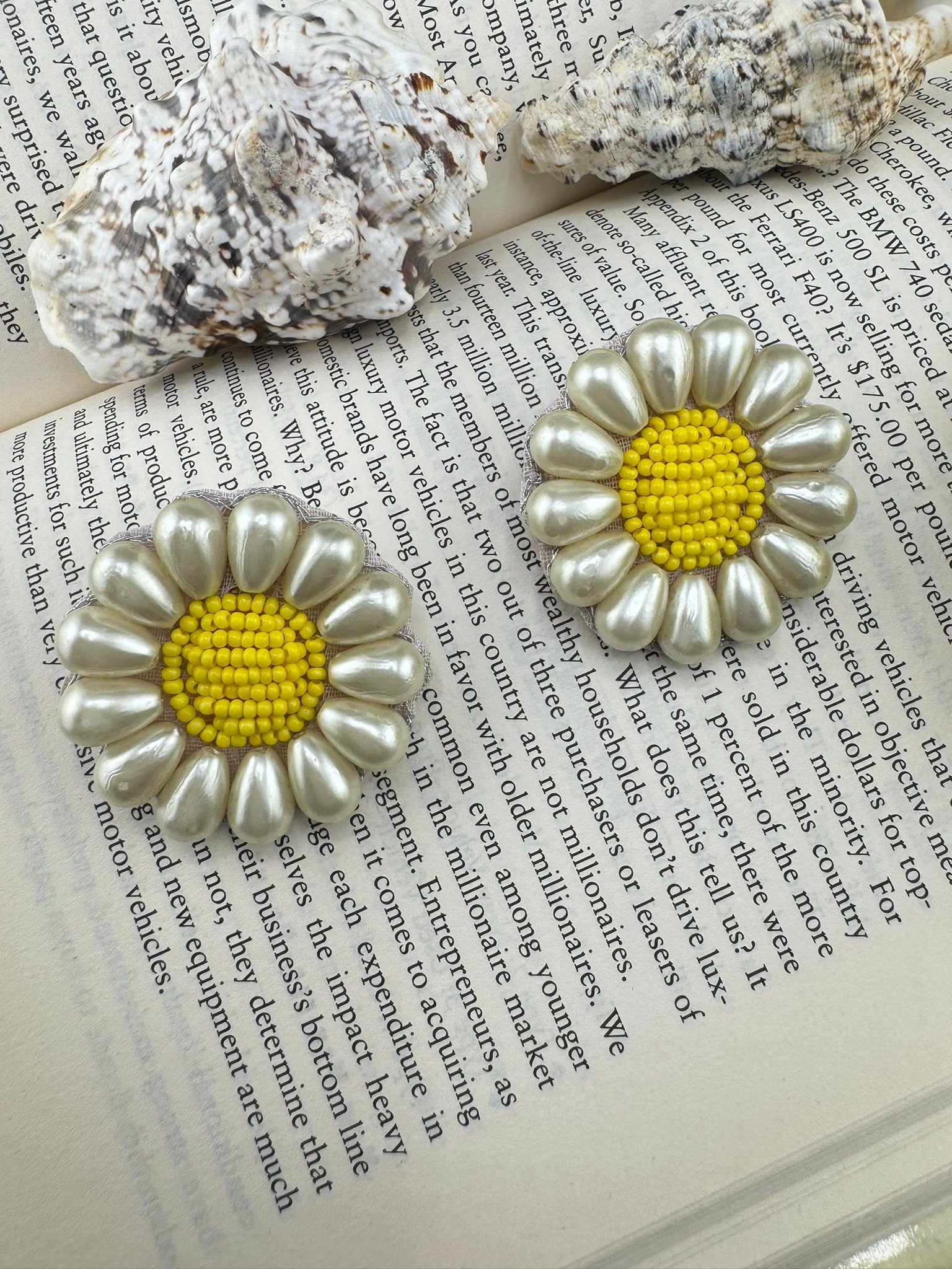 Yellow Beaded Pearl Flower quirky Studs earrings