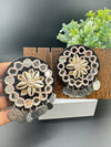 Black Beaded Mirror and Shell Oversized Stud earrings, cowrie/cowri Jewelry