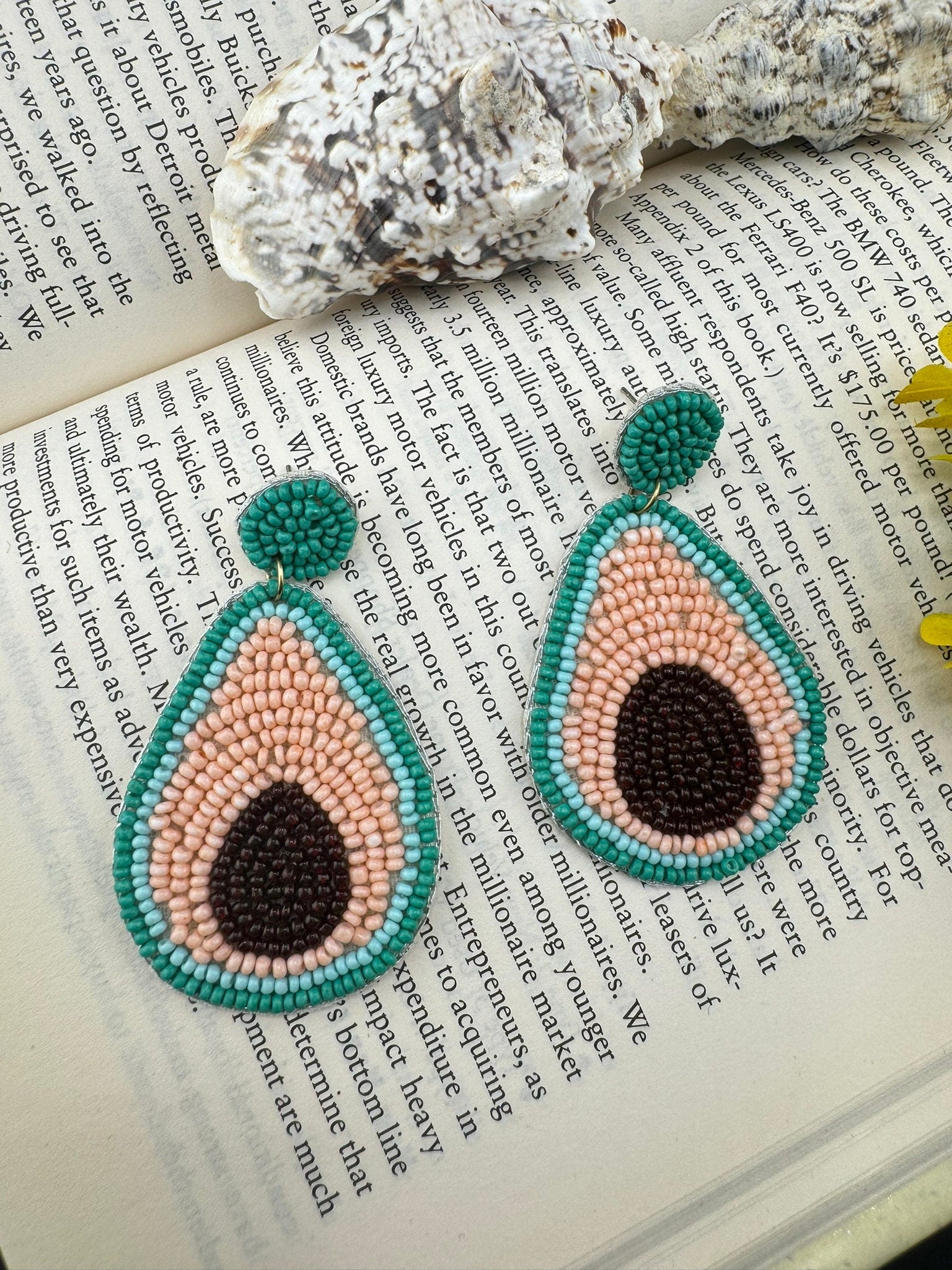 Pastel Pink Blue Avocado Beaded earrings, Quirky Earrings