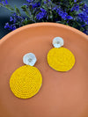 Yellow and white circle Quirky Beaded earrings