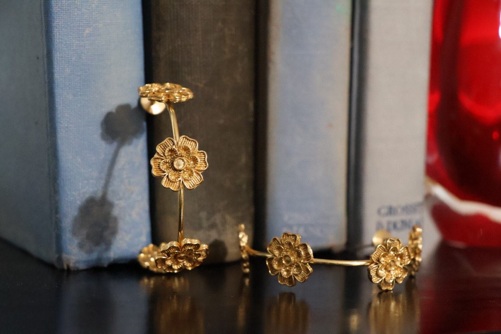Matt Gold Statement Hoop earrings in unique Flowers design around hoop