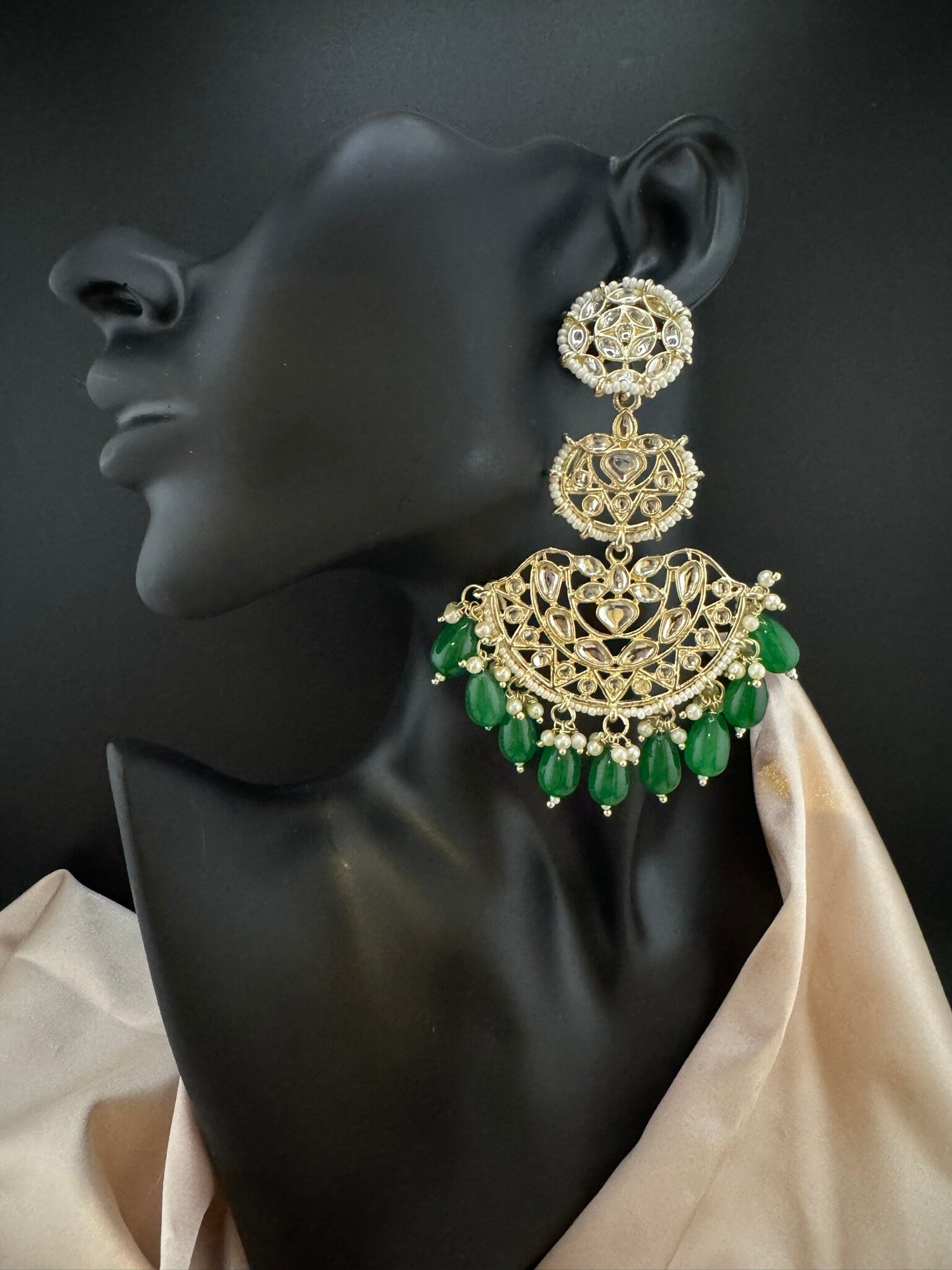 Gorgeous big Chand Bali Oversized earring with Kundan and pearls