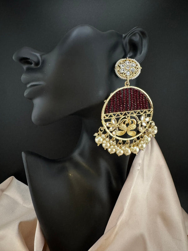 Glitter hydro beads kundan and Pearls Punjabi Chandbali Earrings