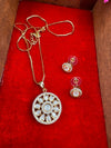Tyaani Inspired Premium moissanite Kundan, CZ Sleek pendant set with studs/Indian jewelry/silver foil back/Premium Kundan/Bridesmaids gift