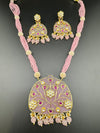 STUNNING!!! Premium Quality Amrapali fusion Inlay work on natural stone Rani Haar/long Necklace set in Moissanite pachi Kundan with earrings