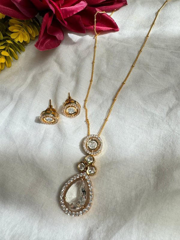 Tyaani Inspired Premium quality moissanite Kundan, CZ Sleek Clear pendant set/Indian jewelry/silver foil back/Premium Kundan/Bridesmaid gift