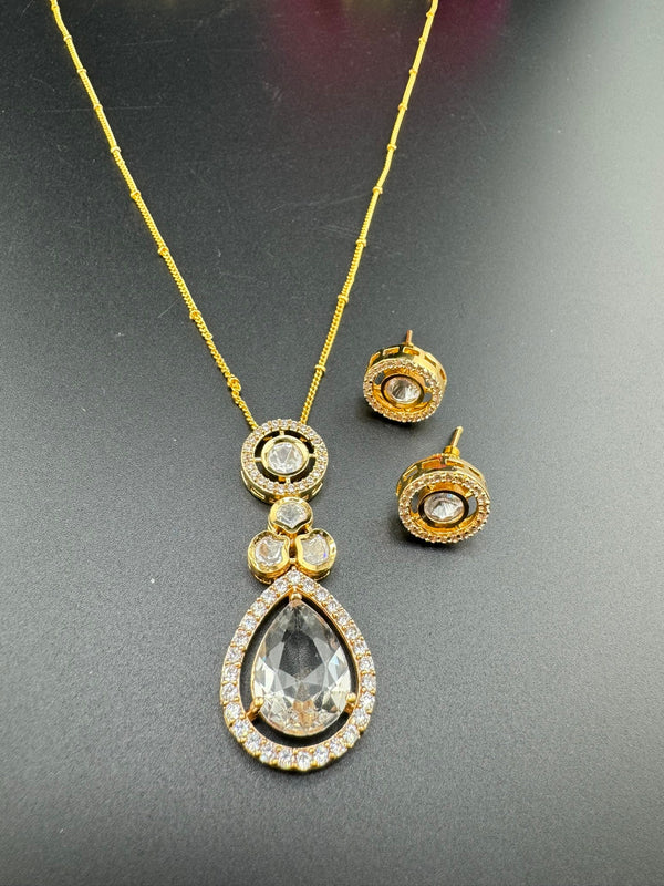 Tyaani Inspired Premium quality moissanite Kundan, CZ Sleek Clear pendant set/Indian jewelry/silver foil back/Premium Kundan/Bridesmaid gift