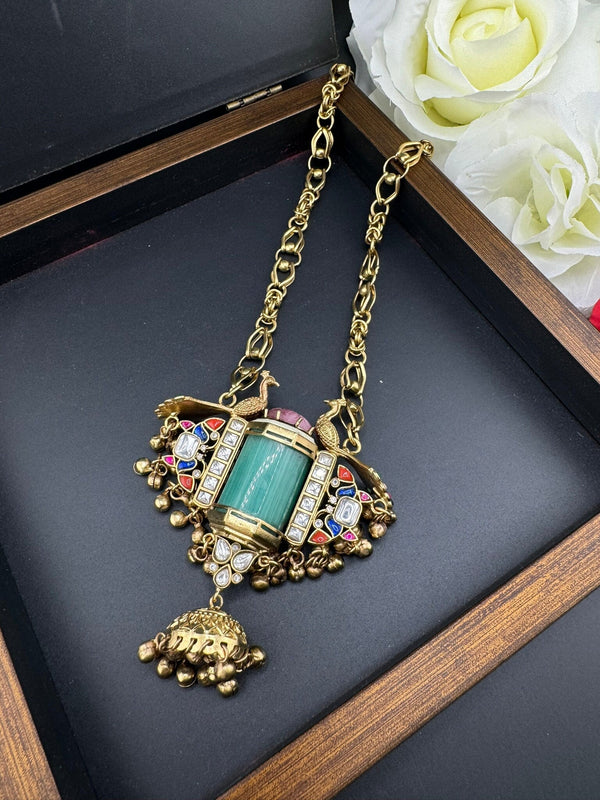UNIQUE!!! Premium Quality with Pota Stone, Moissanite Kundan is Amrapali inspired Designer Long Necklace, NO EARRINGS/3D matt gold Ghungroo