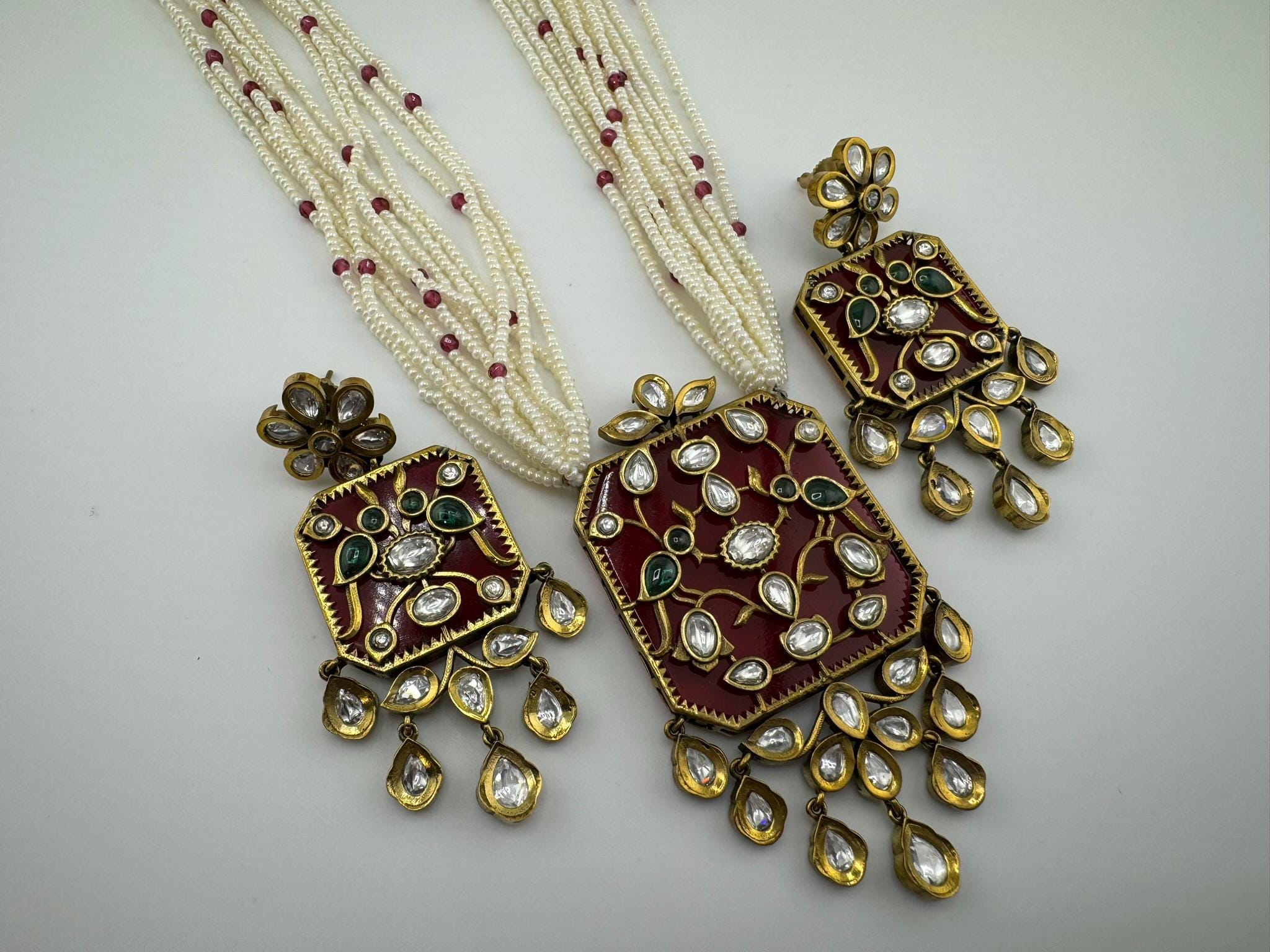 Amrapali Inspired Premium Long Necklace set with moissanite Kundan Inlay work on Stone