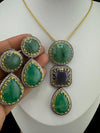 Sabyasachi Inspired Premium doublet stone, CZ, natural stones Pendant set with long earrings