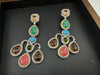 Sabyasachi inspired Premium Designer Chandelier Earrings in Multicolor Natural stone, CZ, Crystal stones