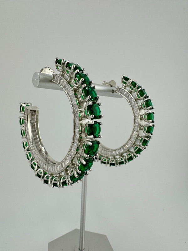 Swarovski inspired Premium Designer Open Hoop Earrings in Emerald Green crystals