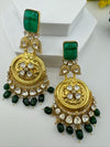 Amrapali Inspired Designer Premium Chandbali with Green stones, Moissanite Kundan and CZ long earrings