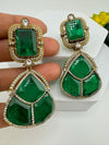 Premium Green Doublet earrings with Cubic Zirconia and kundan designer Chandelier earrings
