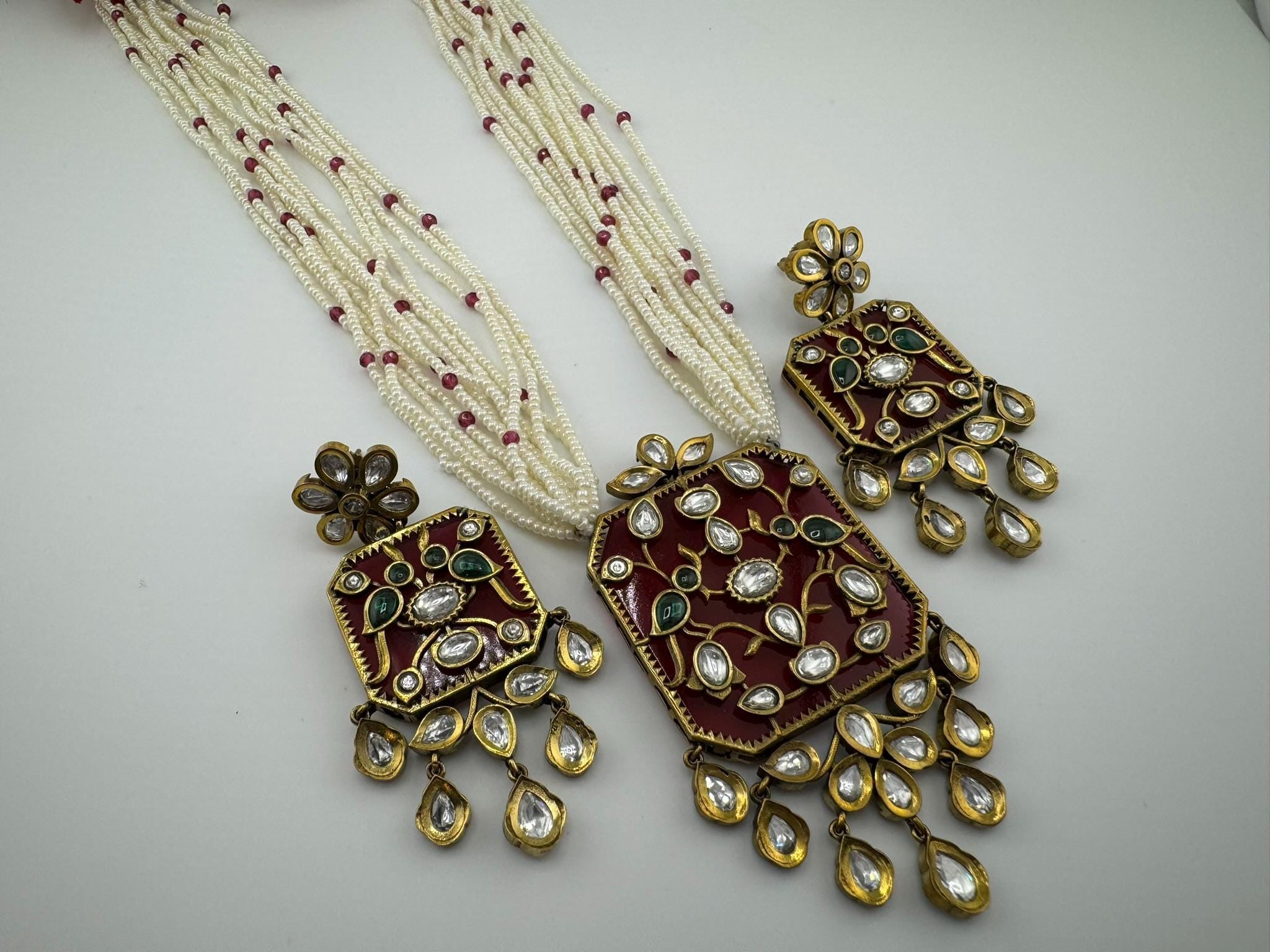 Amrapali Inspired Premium Long Necklace set with moissanite Kundan Inlay work on Stone