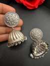 Silver Polish Premium Oxidized Jhumka earrings with CZ stone, pearls