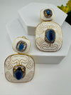 Premium White Enamel with CZ and Blue Stone and gold detailed designer Dangle earrings