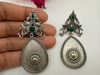 Oxidized German silver long Drop earrings with stones