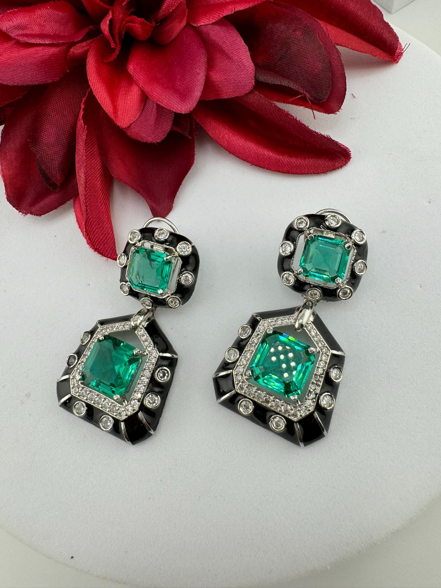 Premium Swarovski Crystal and Cubic Zirconia with Italian Minakari is a designer earrings/Indian earring/Bridal Jewelry/Swarovski Inspired