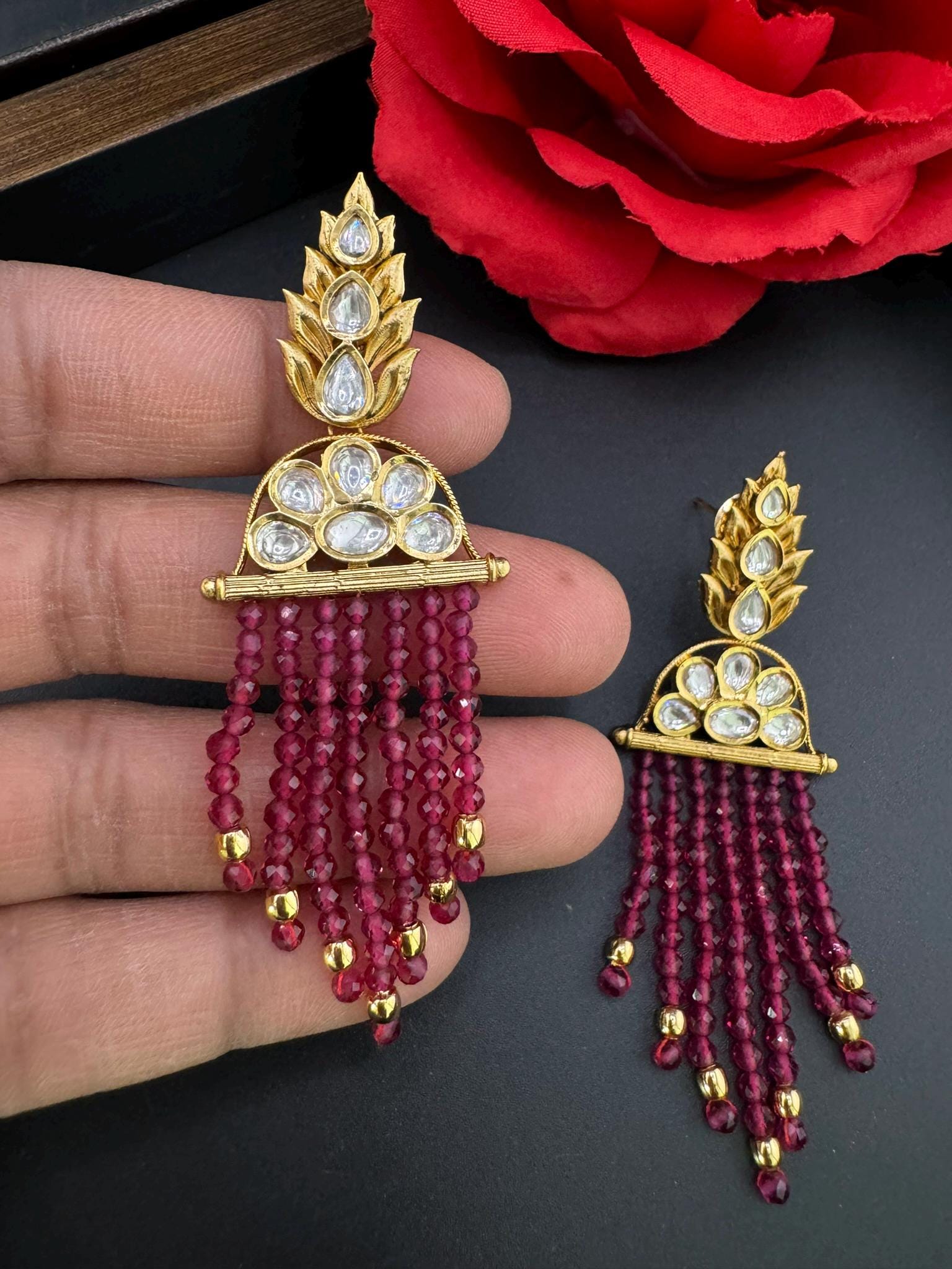 Premium High Quality Tyaani Kundan with Onyx beads is Tyaani inspired designer earring/Chandelier earring/Lightweight Earring/Bridal wear