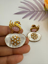 Premium Uncut kundan, Mother Of Pearls, Pink, Matt Gold swan details is Amrapali inspired designer earring/Indian earring/Bridal Jewelry