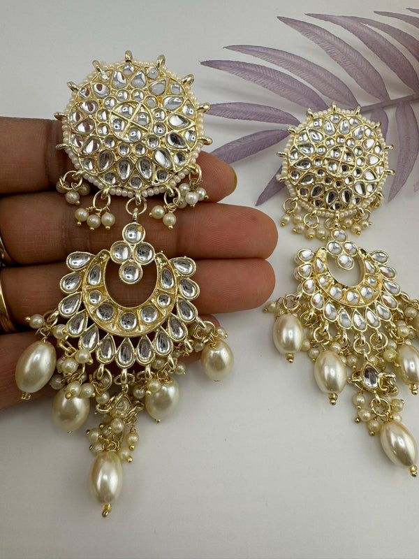Uncut Kundan Big Chandbali earrings, stone and pearls/Kundan earring/Indian Earrings/Bridal Earring/Traditional earring/Statement earring