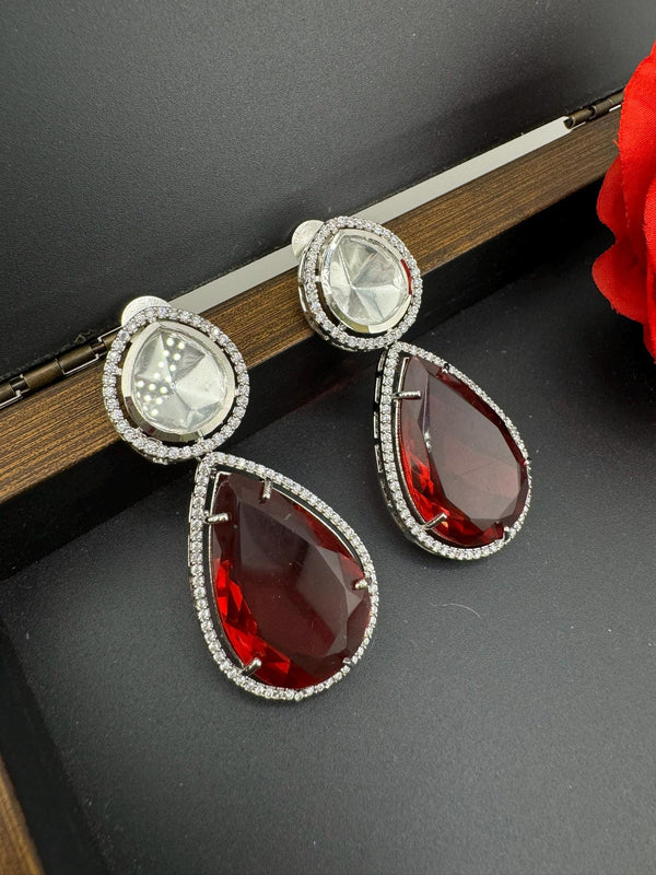 Premium Uncut Kundan, Crystal, Cubic Zirconia in unique style setting is a designer earring/Indian earring/Bridal Jewelry/Long dangler