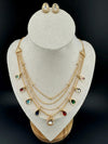 Premium Quality Multi Layer gold chains with Kundan flexible Necklace set with studs earring/Indian jewelry/Sleek Necklace set