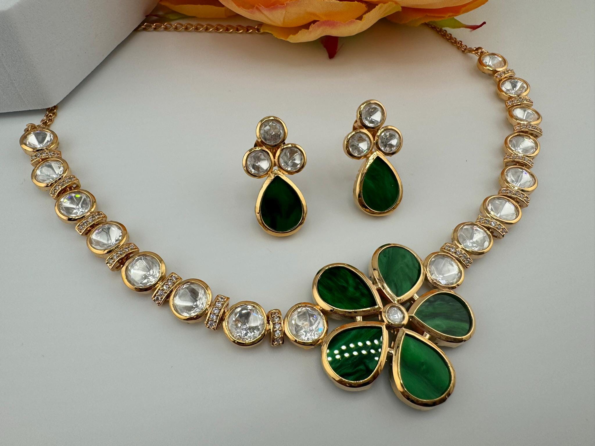Premium Tyaani inspired Designer Necklace set with Mother Of Pearls and Moissanite Kundan