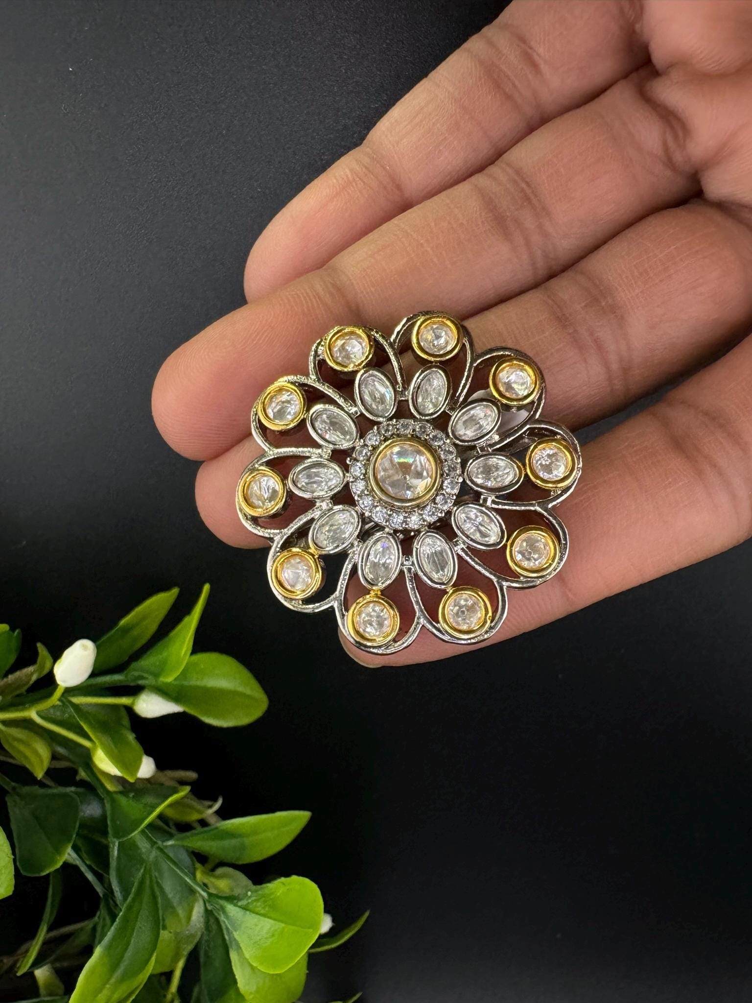 Premium Quality Victorian Ring with Tyaani Kundan and CZ/Adjustable Finger Ring/Indian Jewelry/Bollywood Jewelry/Indian Wedding jewelry