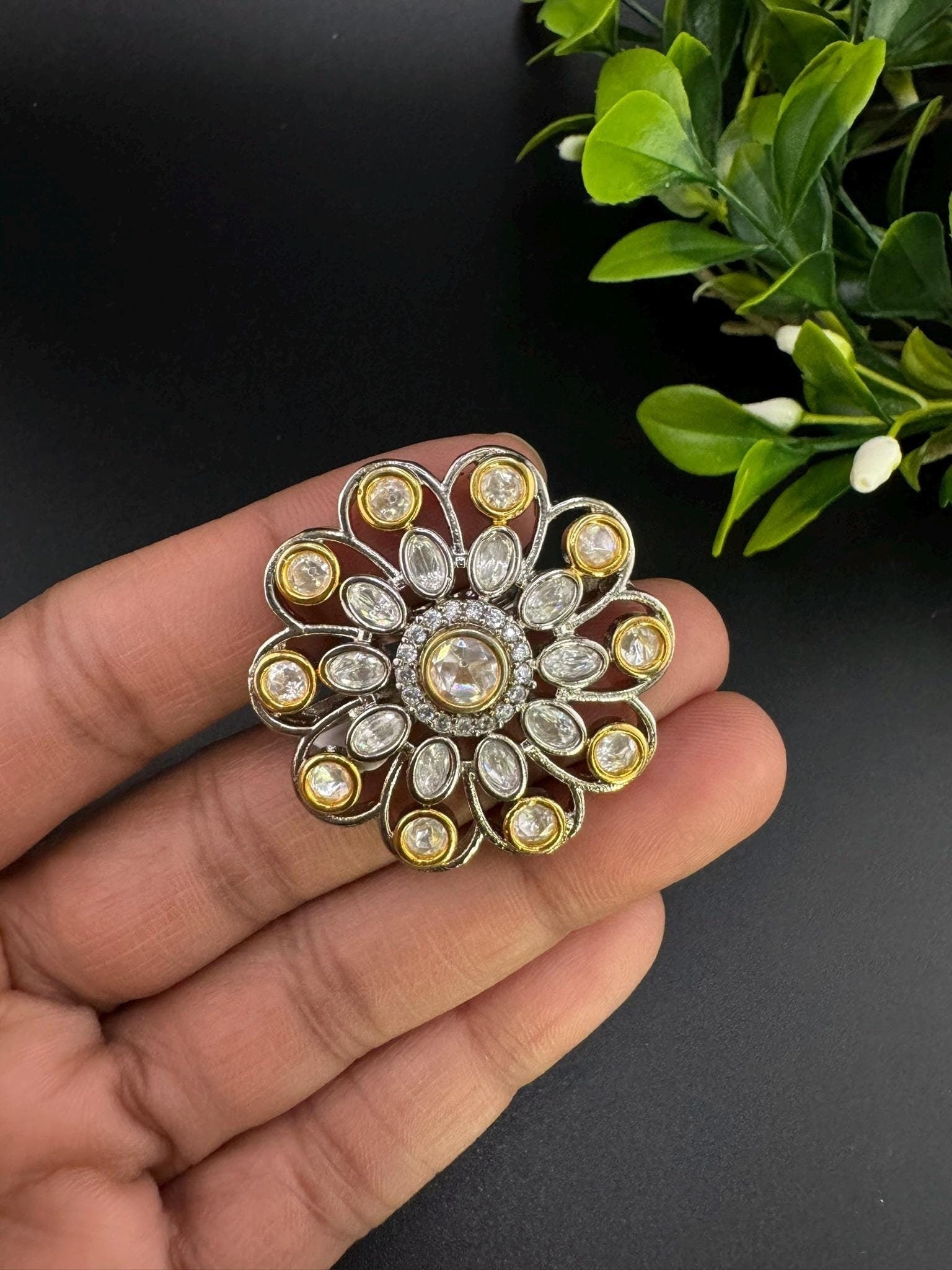 Premium Quality Victorian Ring with Tyaani Kundan and CZ/Adjustable Finger Ring/Indian Jewelry/Bollywood Jewelry/Indian Wedding jewelry