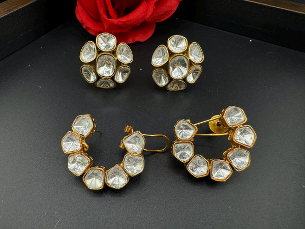 High Quality Premium uncut Kundan in unique setting is designer stud earrings with back support/uncut kundan Stud earrings/statement stud