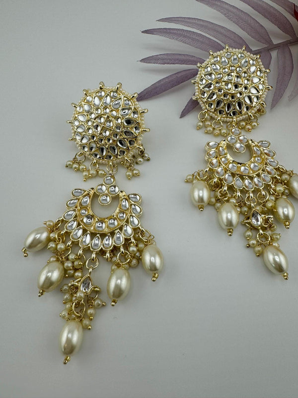 Uncut Kundan Big Chandbali earrings, stone and pearls/Kundan earring/Indian Earrings/Bridal Earring/Traditional earring/Statement earring